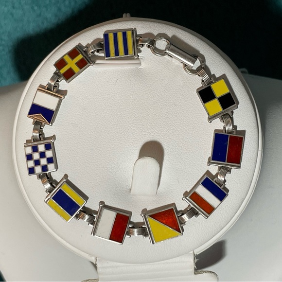 1940s Sterling Silver Enamel Mariner’s Flag Acrostic “Grand Hotel” Bracelet - Picture 2 of 5